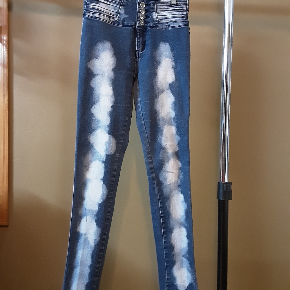 V I P 180 Jeans Junior Women Skinny Stretch High Wais Sz 7/8 Pre-owned Denim Blu